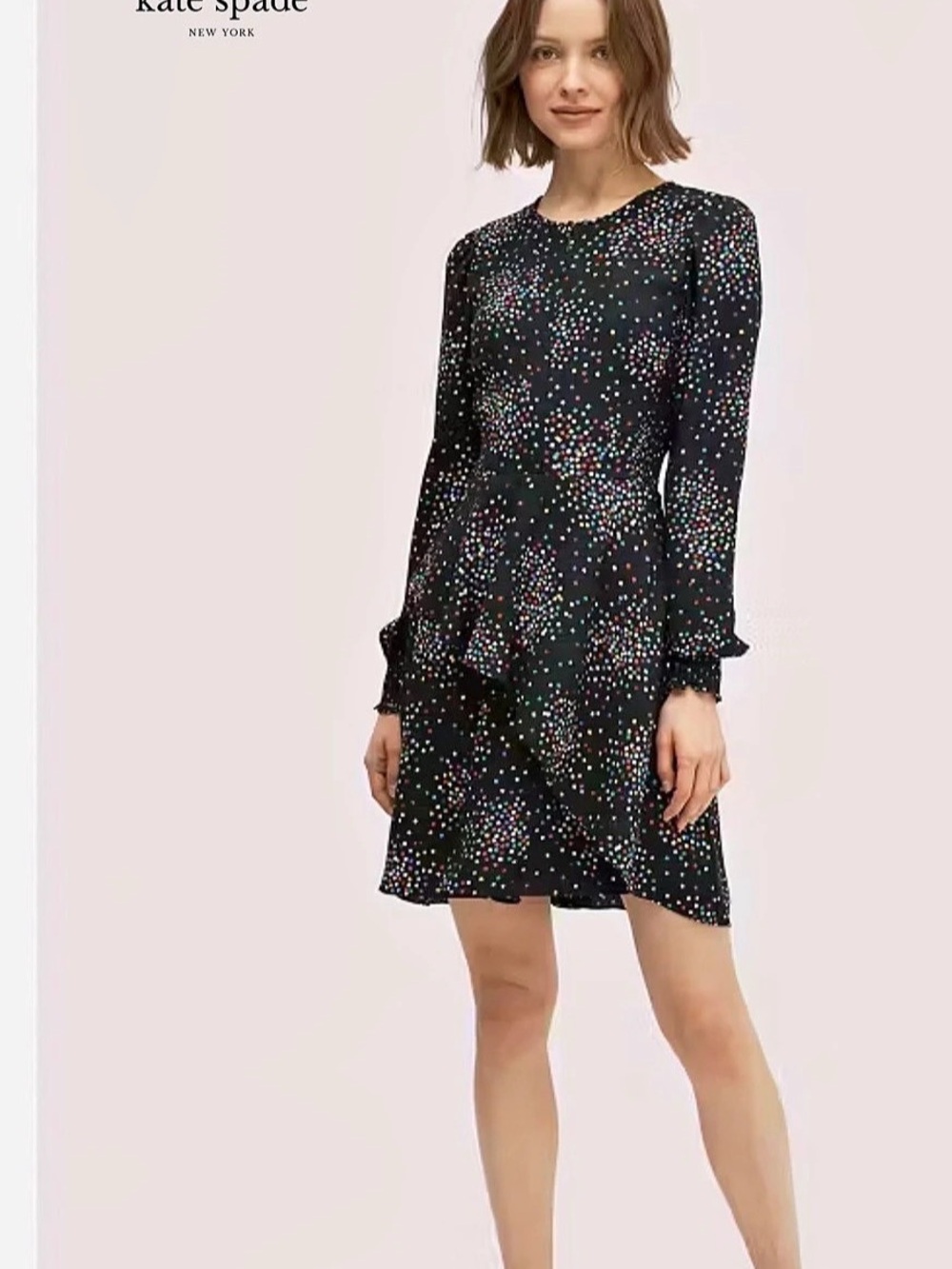 kate spade new york Confetti Cheer Smocked Dress Mini in Black & Multicolor Size